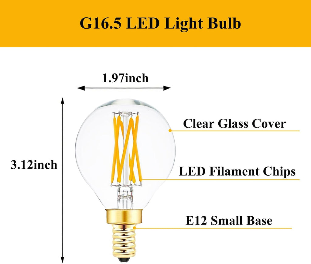 G16.5 Light Bulb 60 Watt Equivalent E12 LED Bulb Dimmable 2700K