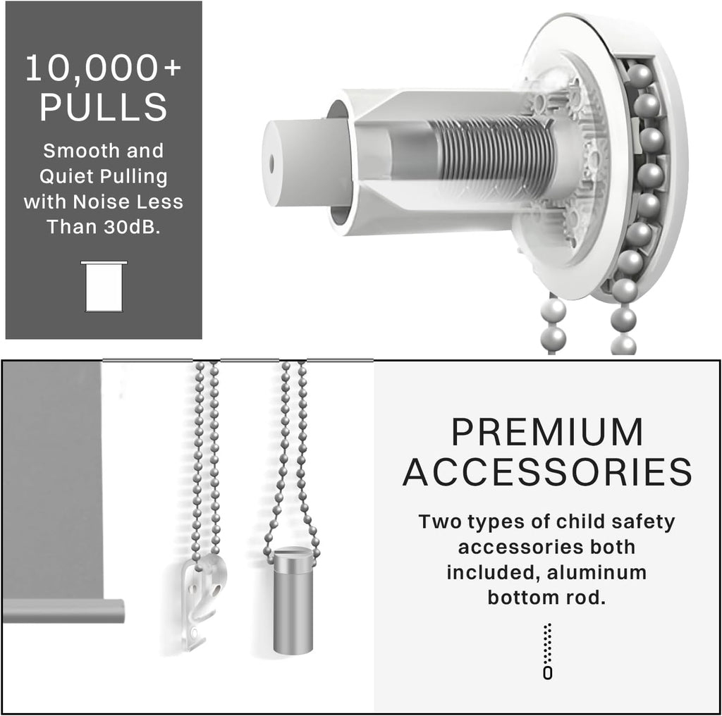 No Drill Blackout Roller Shade , Grey | 100% Light Block / UV Protection / No Tools Install / Easy-Care Fabric / for
