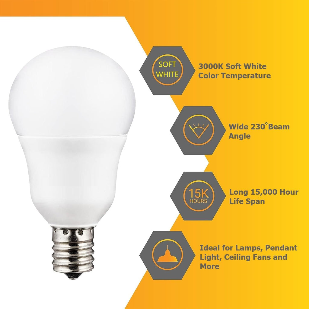 A15 LED Appliance Light Bulb 6W (40W Equivalent) 480 Lumens 3000K Soft White Dimmable E17 Intermediate Base ETL