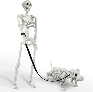 Lighted Human & Dog Skeleton Halloween Decorations Outdoor/Indoor - 36 Inch Realistic Full Body Movable Posable