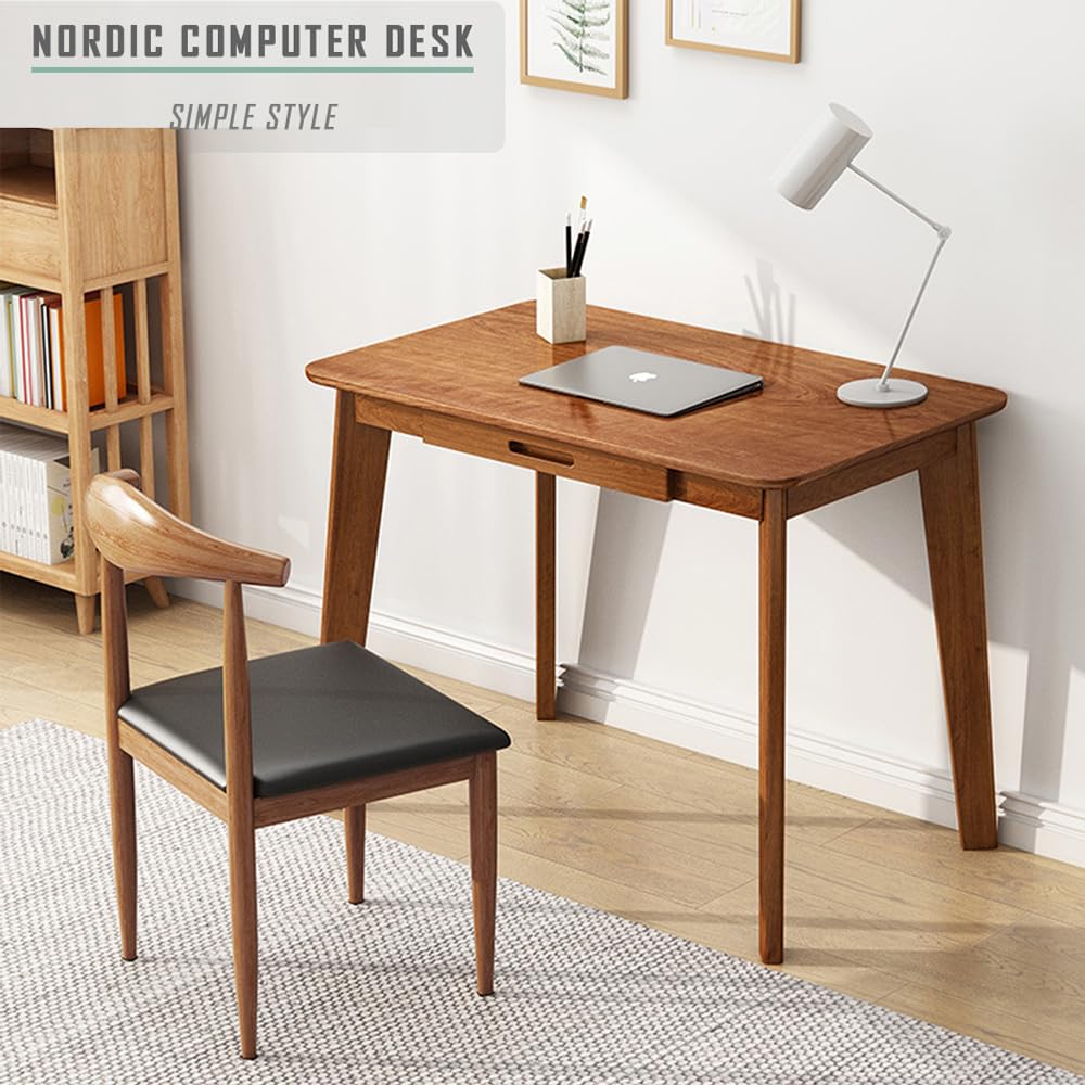 Solid Wood Writing Desk - Home Office Laptop Computer Table, Walnut