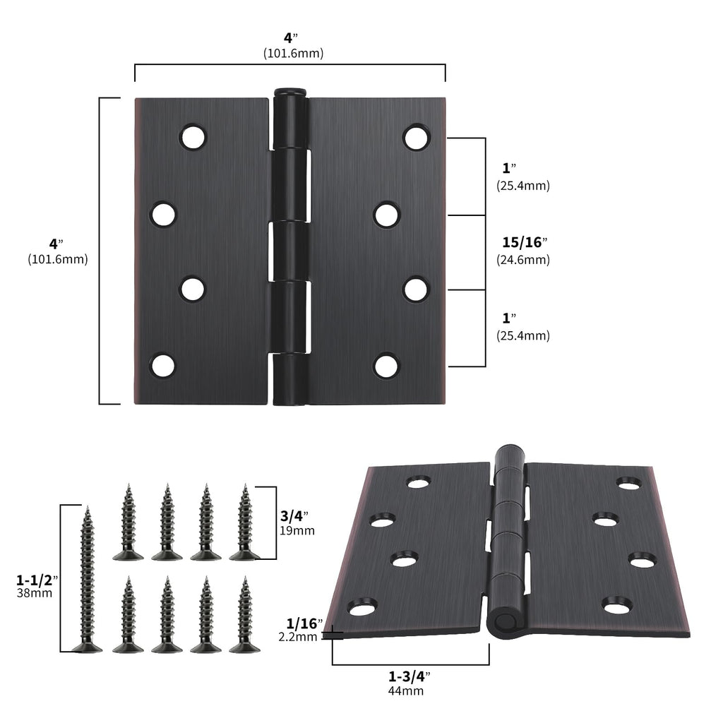 12 Pack Interior and Exterior Door Hinges, Oil Rubbed Bronze Door Hinges 4 inch x 4 inch with Square Corners
