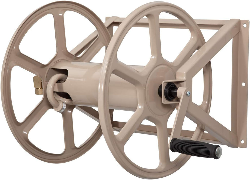 Garden 709 Steel Wall/Floor Mounted Hose Reel, Holds 200-Feet of 5/8-Inch Hose - Tan, 17.6 x 22 x 15