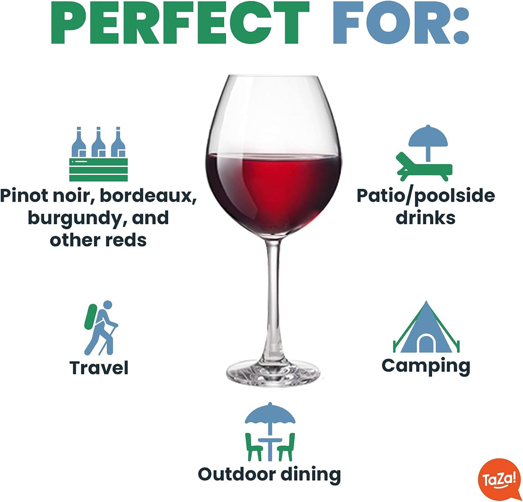 Unbreakable Red Wine Glasses with Stem 22oz Set of 4, Shatterproof Tritan Plastic Stemmed Outdoor Glasses, Reusable &