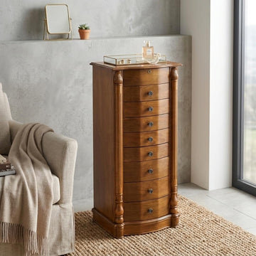 Florence Jewelry Armoire - Jewelry Storage Organizer with 8 Felt-Lined Drawers, Vanity Mirror, Ring Rolls