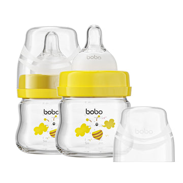 Glass Baby Bottles with Slow Flow Nipple, Newborn Anti-Colic Baby Bottles for 0+ Months, Wide Neck Feeding Bottle