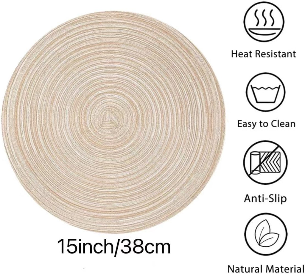 Inch Round Placemats for Dining Table Fabric Table Mats Washable Round Braided Placemats for Dining Table - Set of 6