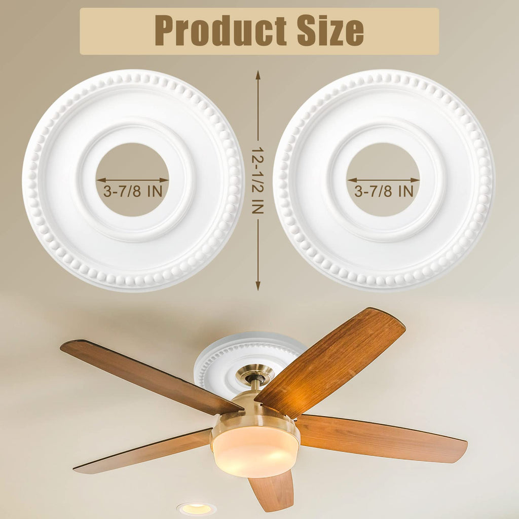 2 Pieces Ceiling Medallion Ceiling Fan Light Covers 12 1/2 OD x 3 7/8 ID x 3/4 P Smooth Ceiling Medallions for Light