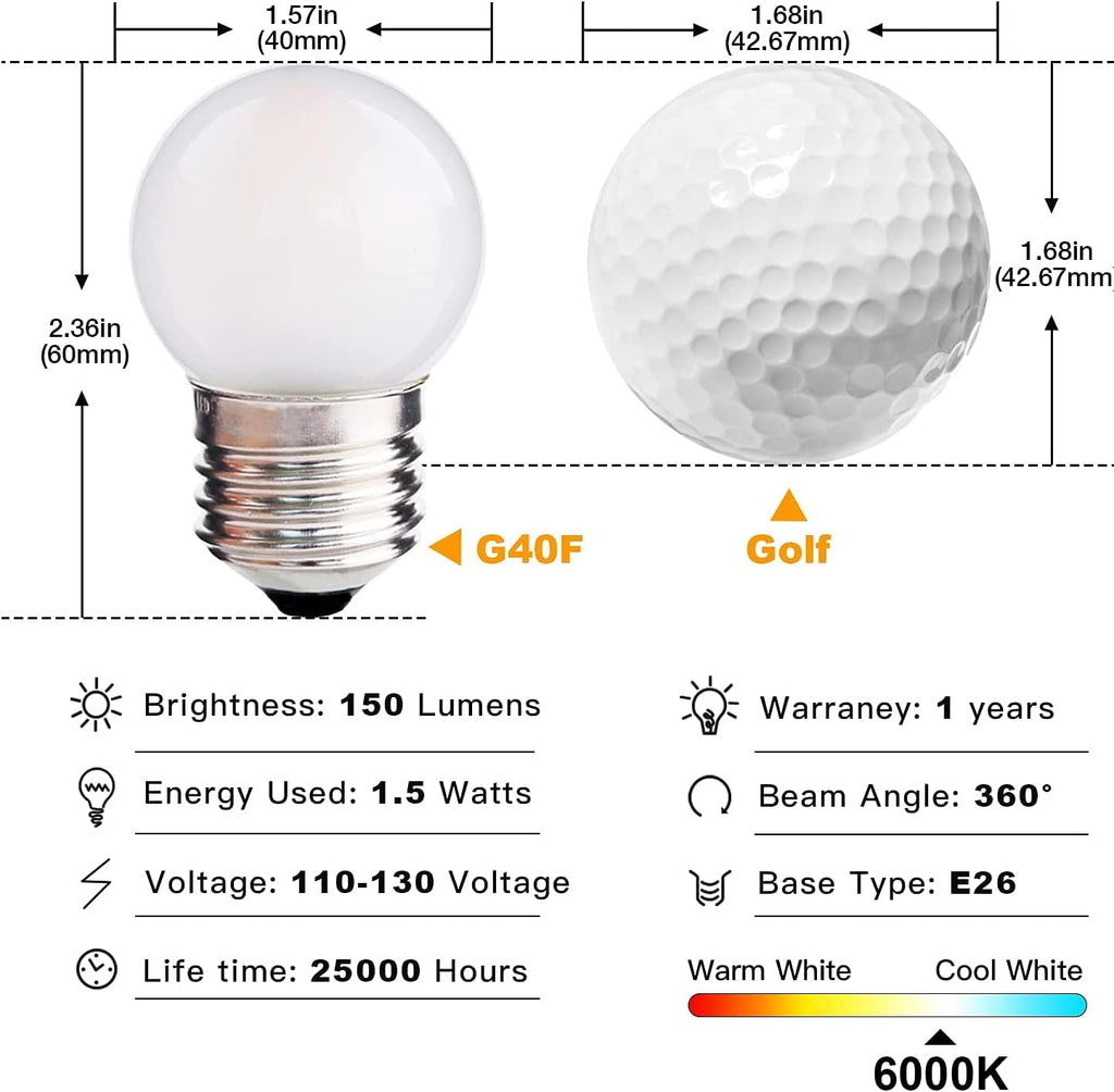 Led Low Watt Light Bulbs 1.5W Equal 15 watt 6000k Frosted