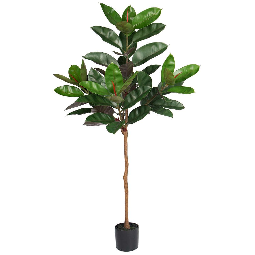 5FT Tall Fake Tree Plant Decor, Artificial Rubber Tree Indoor Floor Plant, Large Faux Ficus Tree Potted Fake Tropical