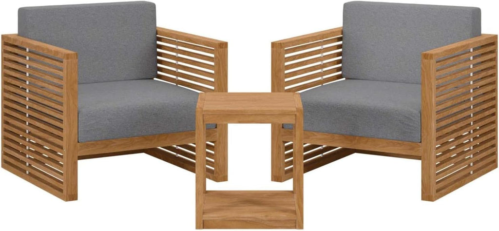 Carlsbad 3-Piece Teak Wood Outdoor Patio Set in Natural/Gray