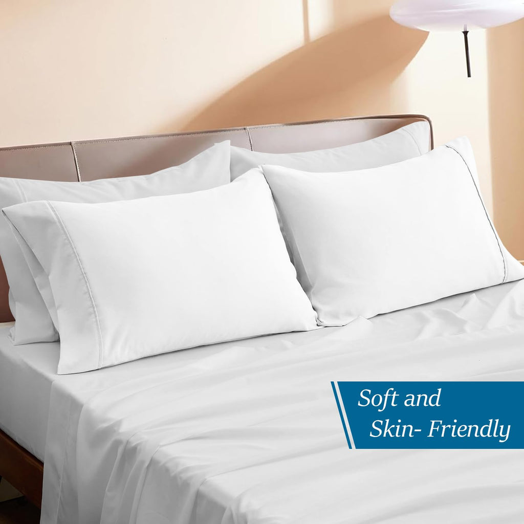 Egyptian Cotton Queen Size 2-Piece Pillow Case Set, Soft & Breathable Percale Weave, Fits 20x30 Inch Pillow