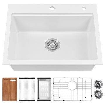25 Inch White Drop in Granite Composite Workstation