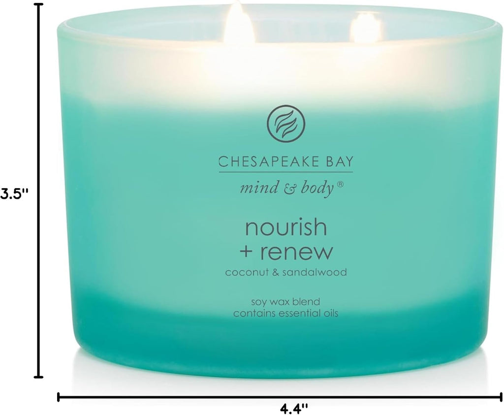 Mind & Body 3-Wick Coffee Table Jar Candle Nourish + Renew (Coconut & Sandalwood) - Set of 11