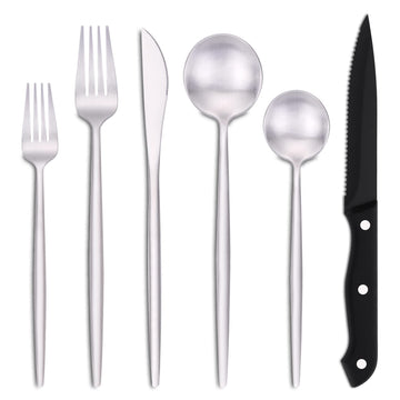 48-Piece Matte Silverware Set with Steak Knives, Flatware Set for 8, Stainless Steel Forks and Spoons Silverware