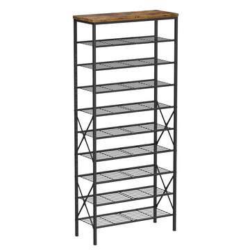 10-Tier Tall Shoe Rack, Large Capacity Shoe Shelf Holds40-45 Pairs, Shoe Shelf, Rustic Brown