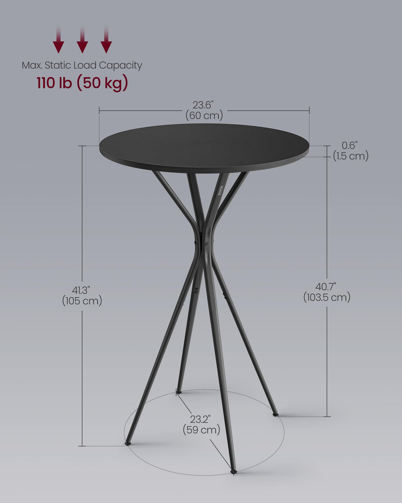 Bar Table, Round Cocktail High Top Pub Bistro Table, Steel Frame
