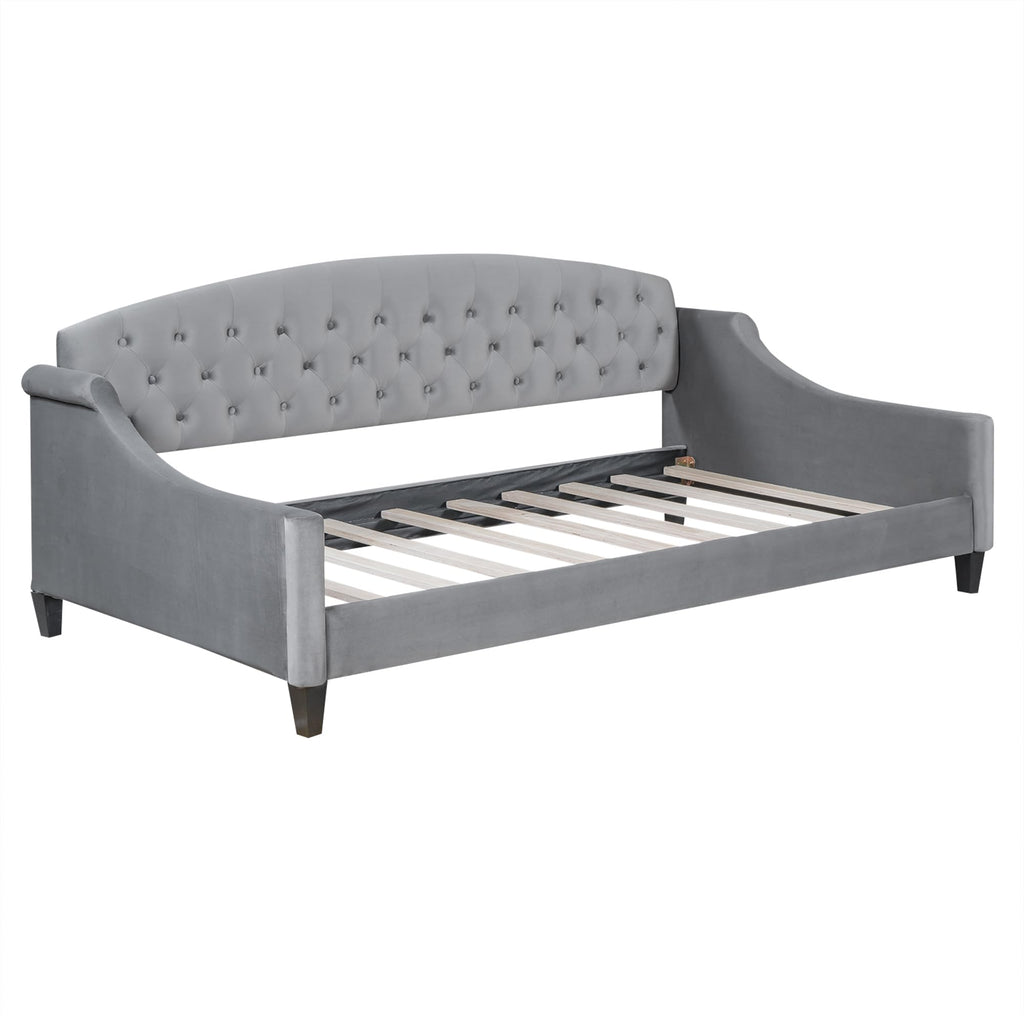 Twin Daybed, Twin Size Luxury Tufted Button Daybed, Upholstered Twin Daybed Frame, Sofa Bed Living Room, Grey
