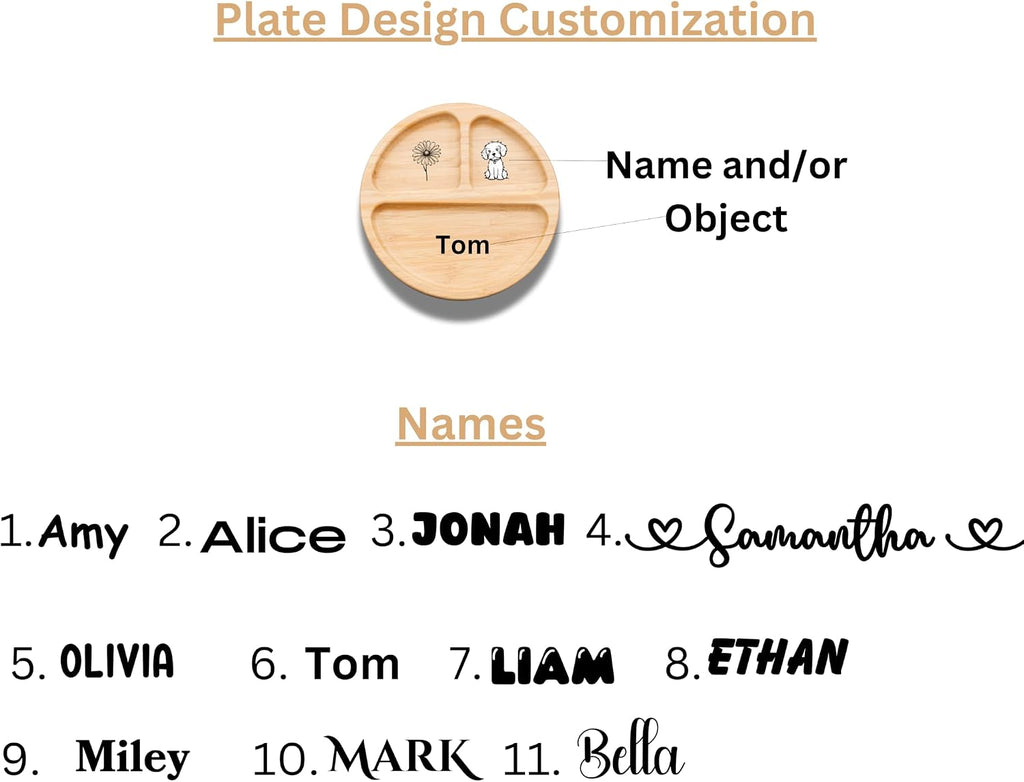 Personalized Bamboo Round Baby Plate | BLW Feeding, Suction Cups (Engraved Name)