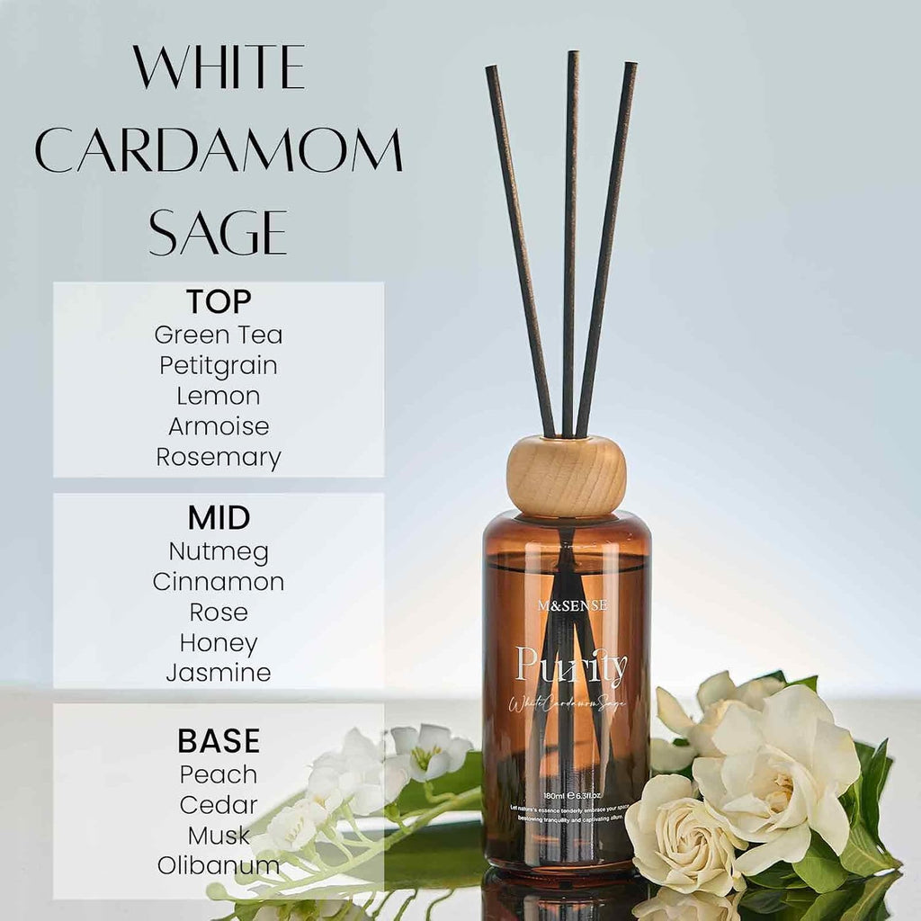Reed Diffuser, White Cardamom Sage, 6.3 oz Natural Essential Oil