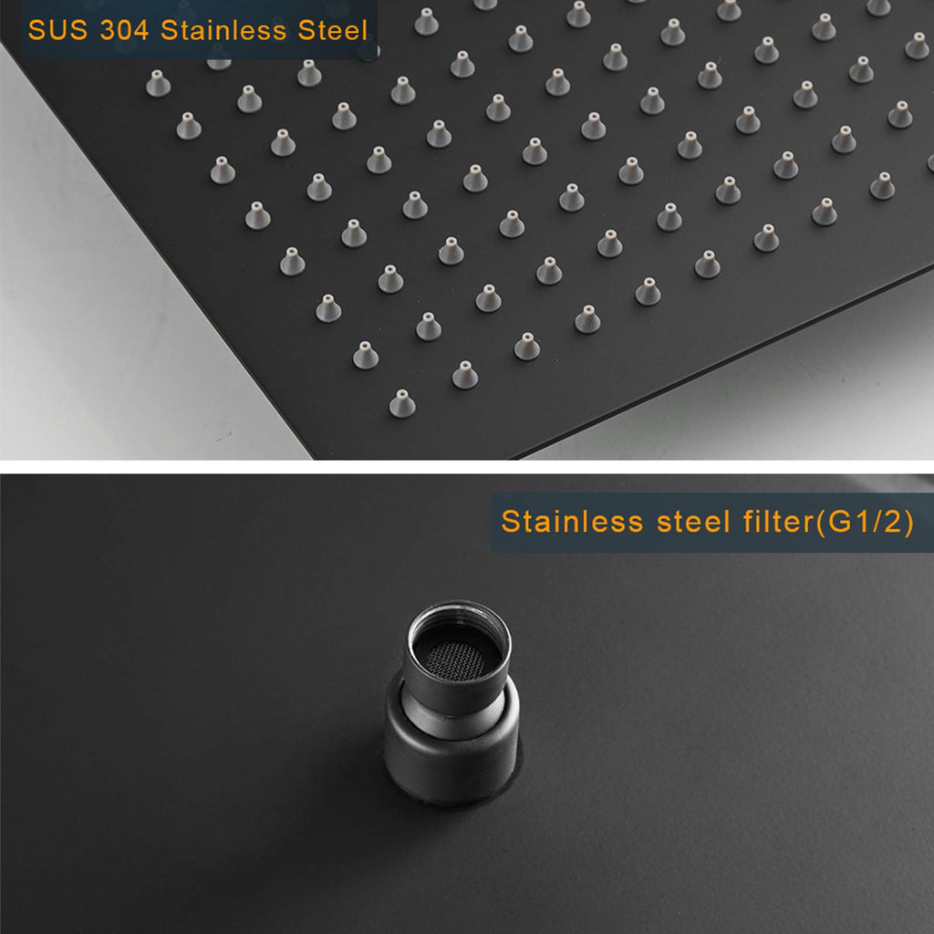 16 In Rain Shower Head High Pressure Rainfall Shower Head Matte Black