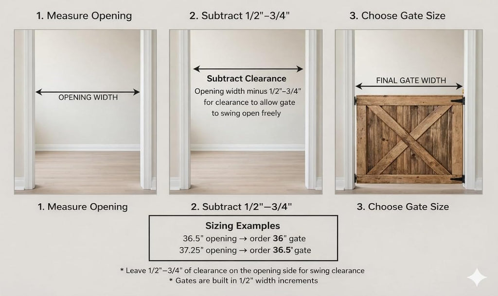 Dog Gate for Doorways & Stairs - Rustic Farmhouse Wooden Pet Gate, Handmade Half Barn Door Style, Custom Widths 24-48
