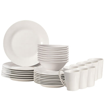 Rimmed Dinnerware Set | Mugs, Salad and Dinner Plates and Bowls Sets, Dishes with Highly Chip and Crack Resistant