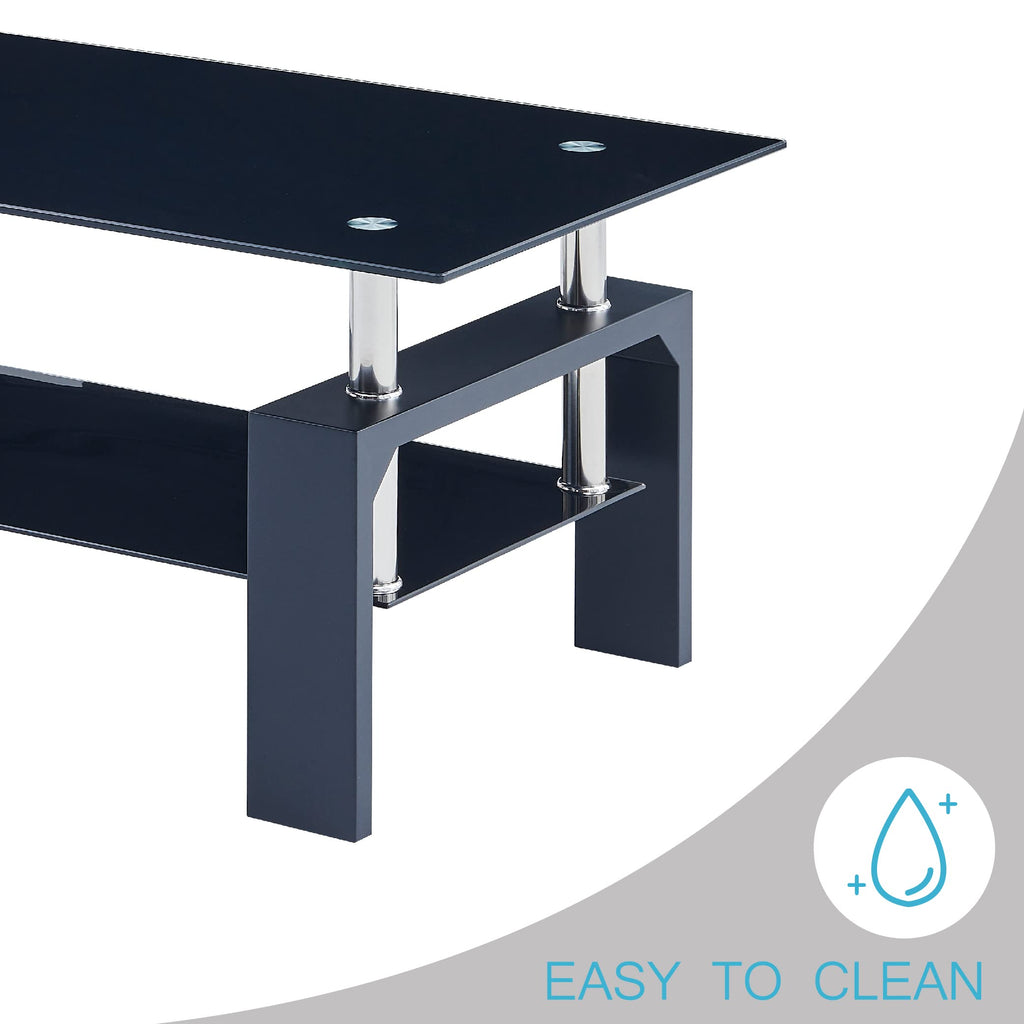 Living Room Rectangle Coffee Table, Tea Table Suitable for Waiting Room, Modern Side Coffee Table with Wooden Leg