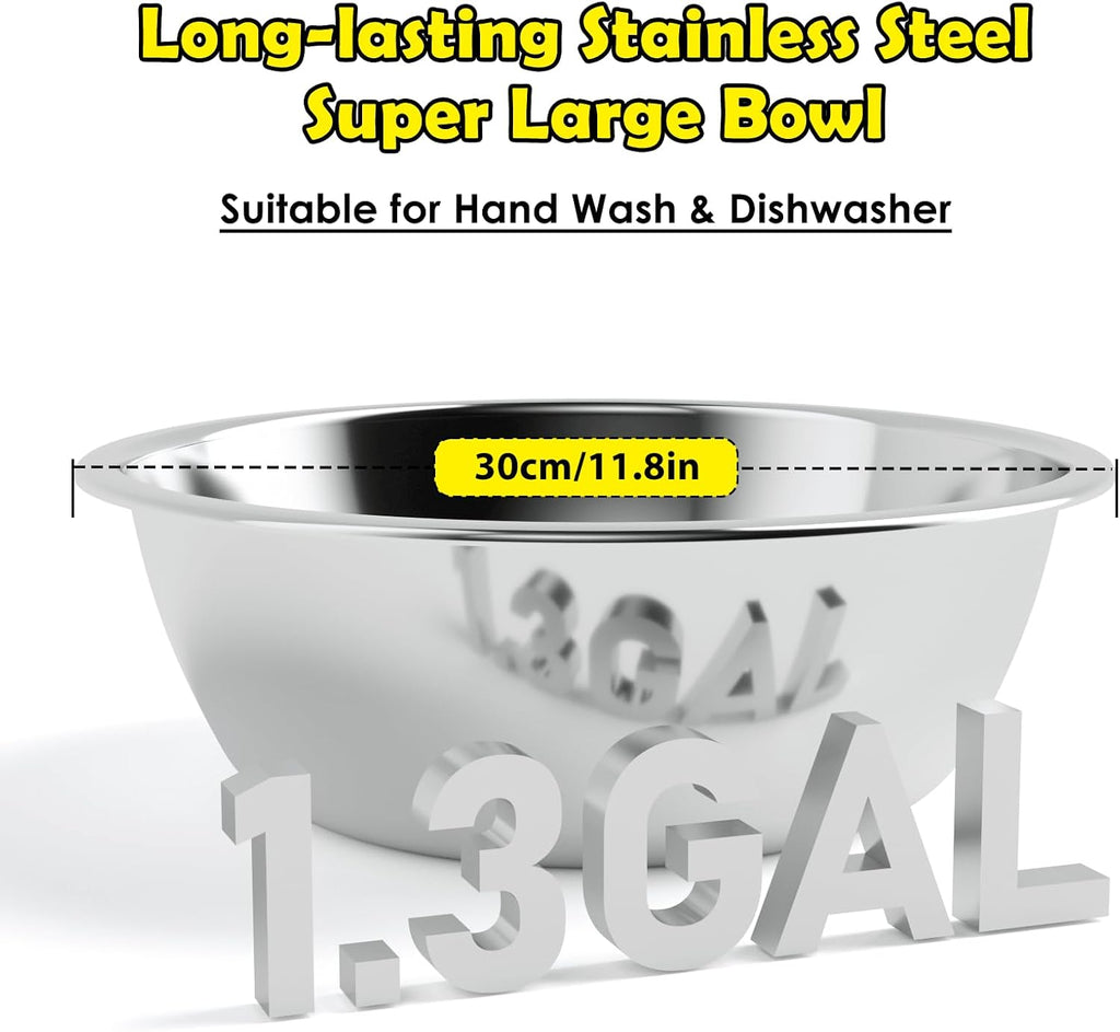 1.32 Gallon Elevated Dog Water Bowl for Large Dogs, 4-Height Adjustable (13-18'') Raised Stainless Steel Bowl