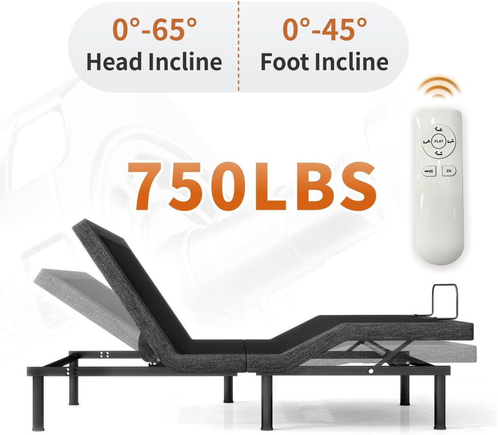 Split King Adjustable Bed Frame with 14" Mattress Electric Bed Base with Wireless Remote | Zero Gravity | Head & Foot