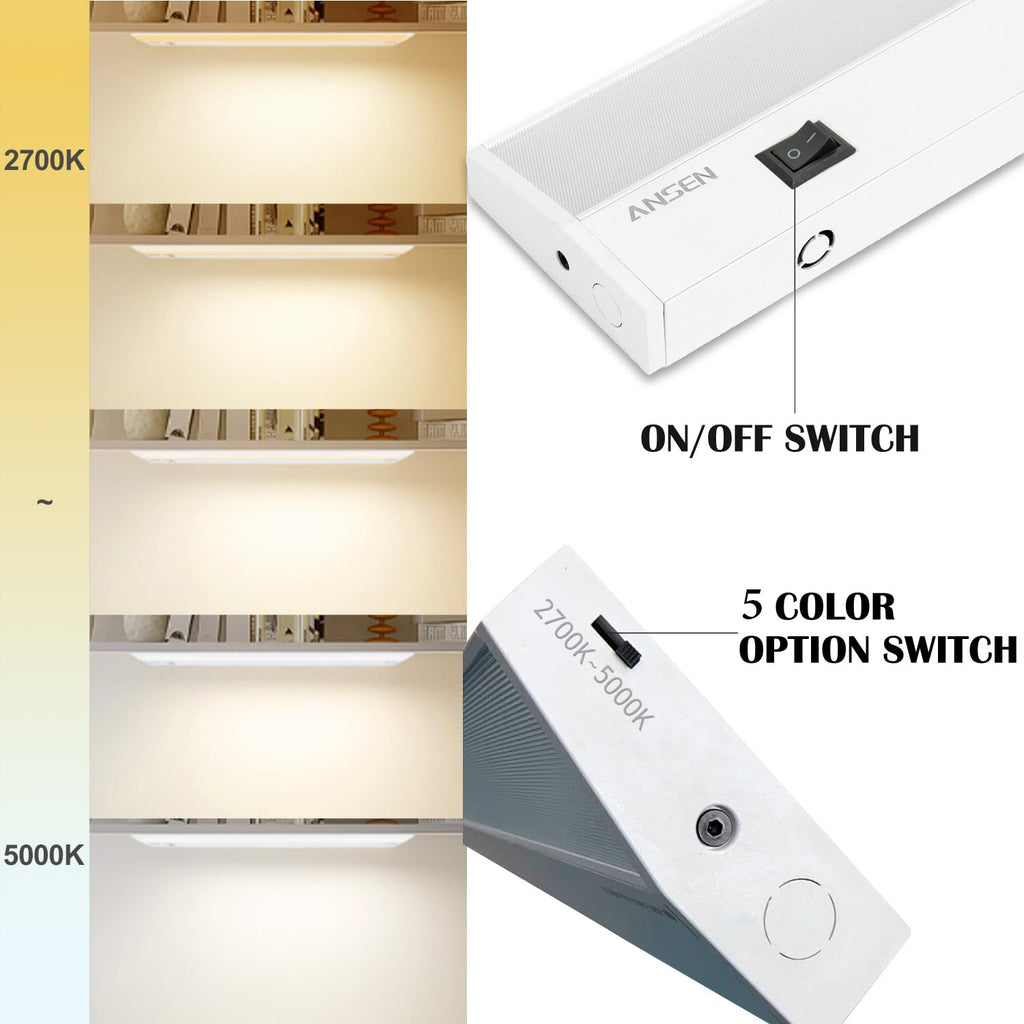 Of Under Cabinet Lights, 24in 18W 1237LM, Dimmable Hardwire Led Light for Closet, CRI>92, R9>90, 5 Color