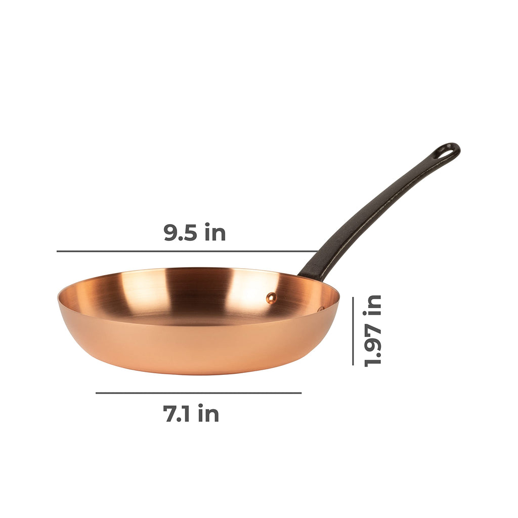 Pure copper frying pan Ø 9.5 in, thick-walled | skillet made of solid copper without coating (Medium)