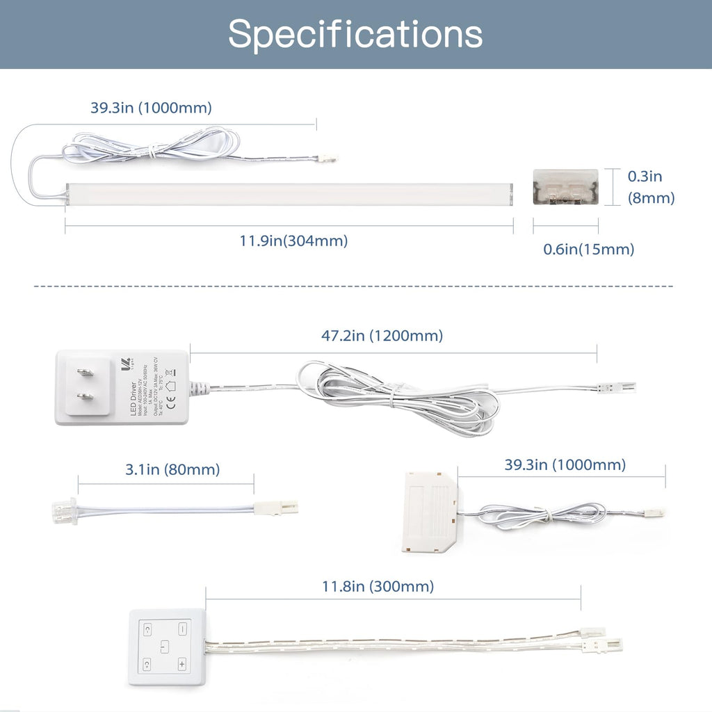 Under Cabinet LED Lighting Bars, 6-Pack, Plug-in, Dimmable