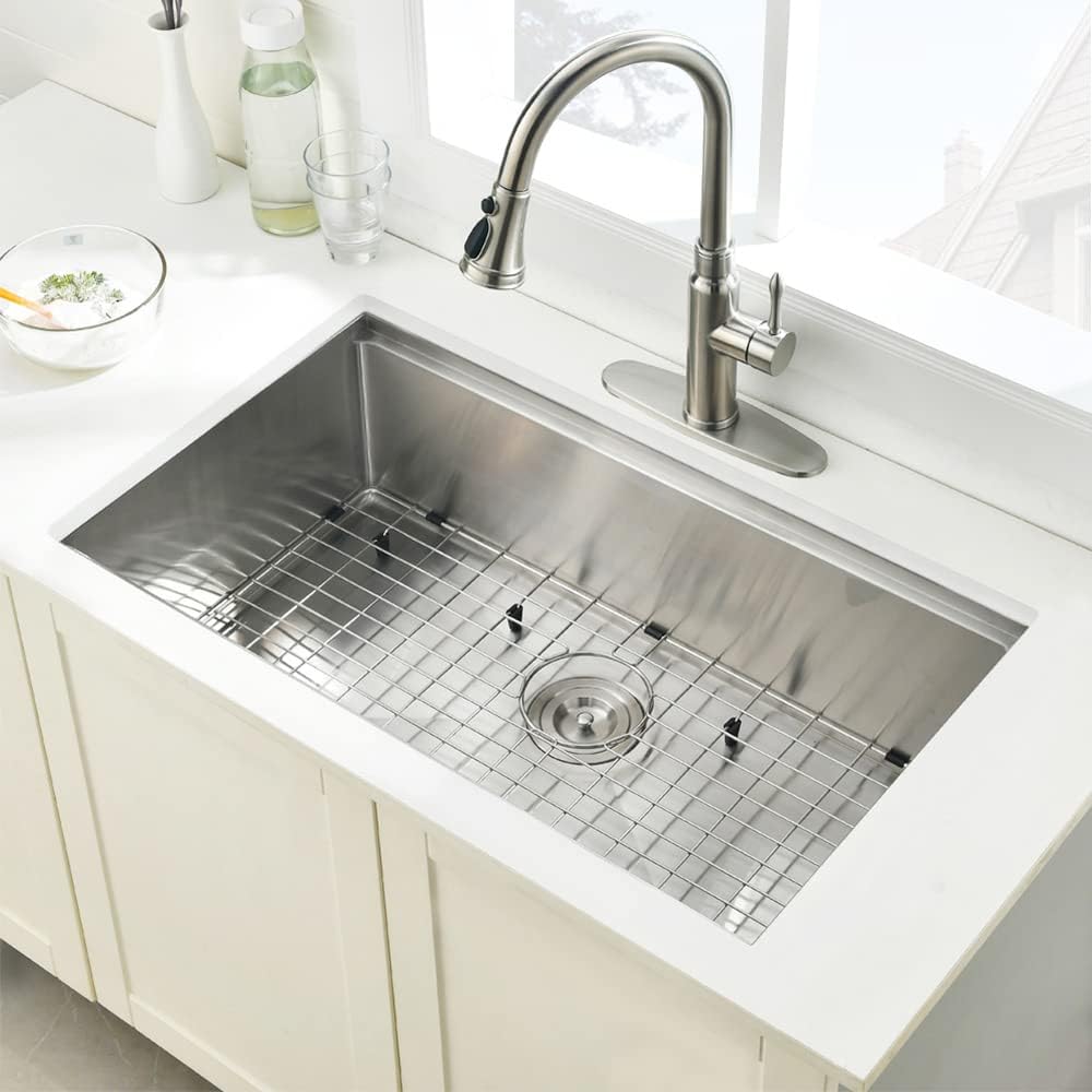 32-inch Undermount Workstation Kitchen Sink Single Bowl | 16 Gauge Stainless Steel Kitchen Sink Handmade R10 Deep