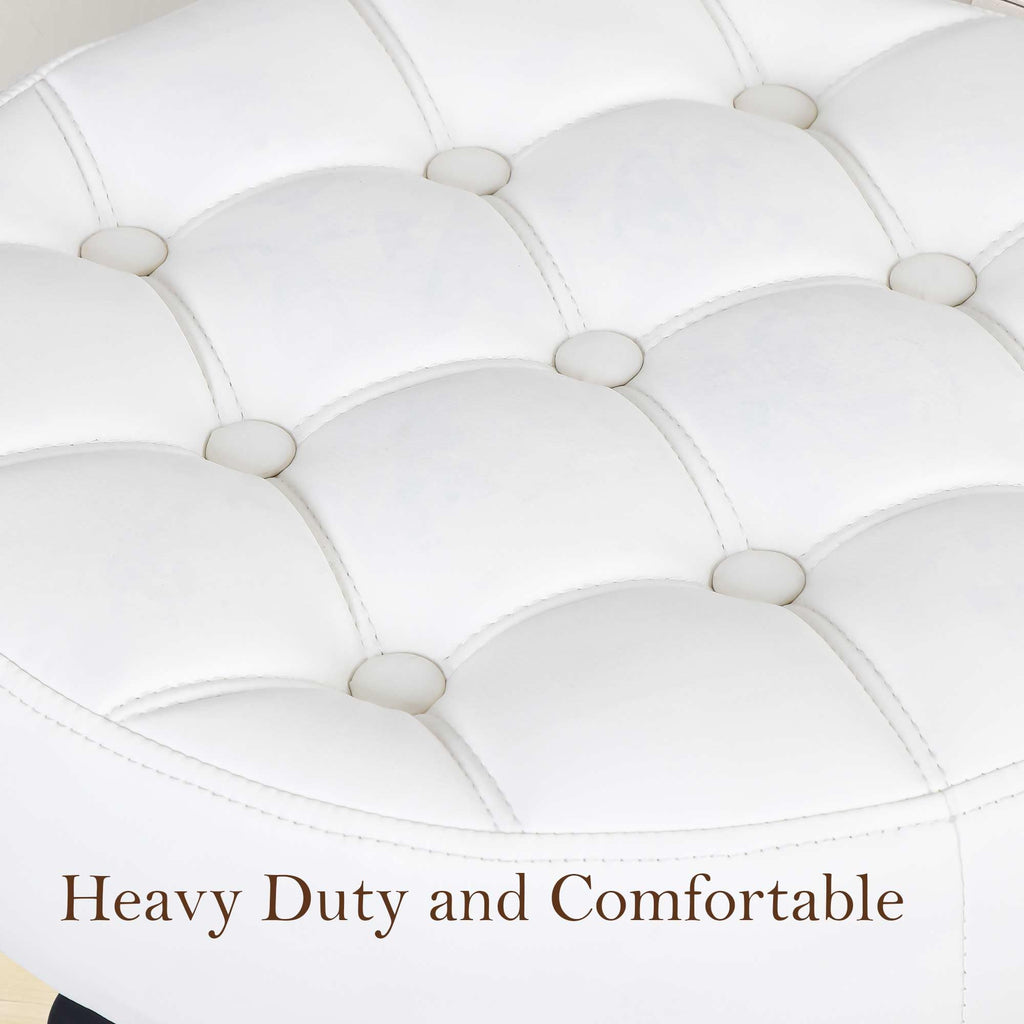 Vanity Chair Stool Modern Tufted Round Ottoman Stool Swivel Makeup Chair Bedroom Living Room (White)