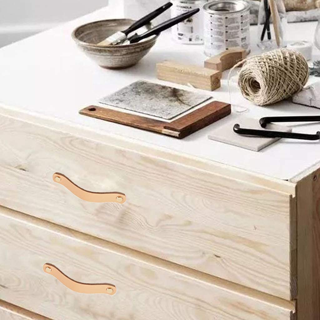 8 Pack 200mm Lengthened Soft Genuine Leather Drawer Pulls Handle,Wardrobe Cabinets Kitchen Closet Knobs Door Pulls