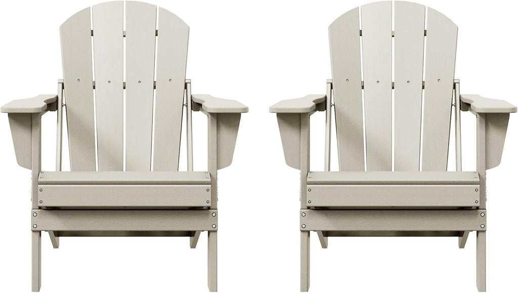 WO Home Furniture Laguna Folding Adirondack Chairs Set of 2, HDPE Patio Chair, All Weather Use Fire Pit Chair for