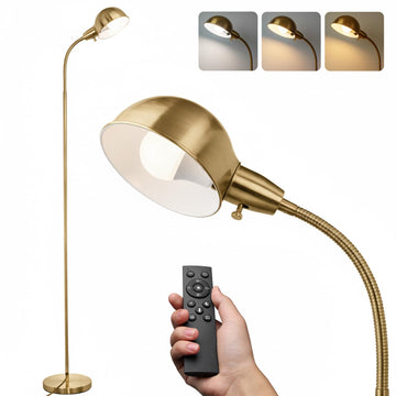 Modern Metal Dimmable Reading Floor Lamp with Remote, Gold‐Remote