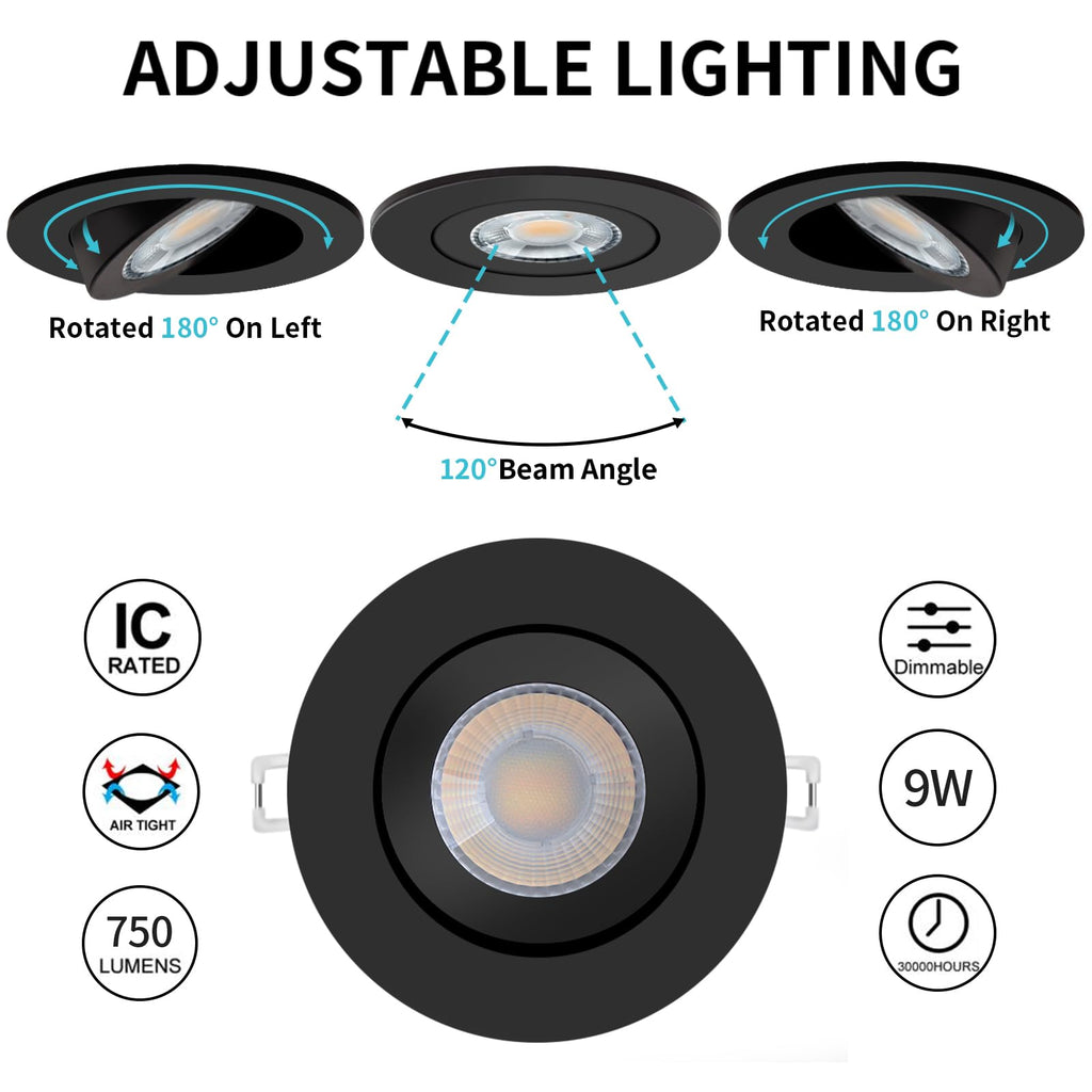 Black Led Recessed Lights 4 in 1 Pk with Nightlight,Dimmable