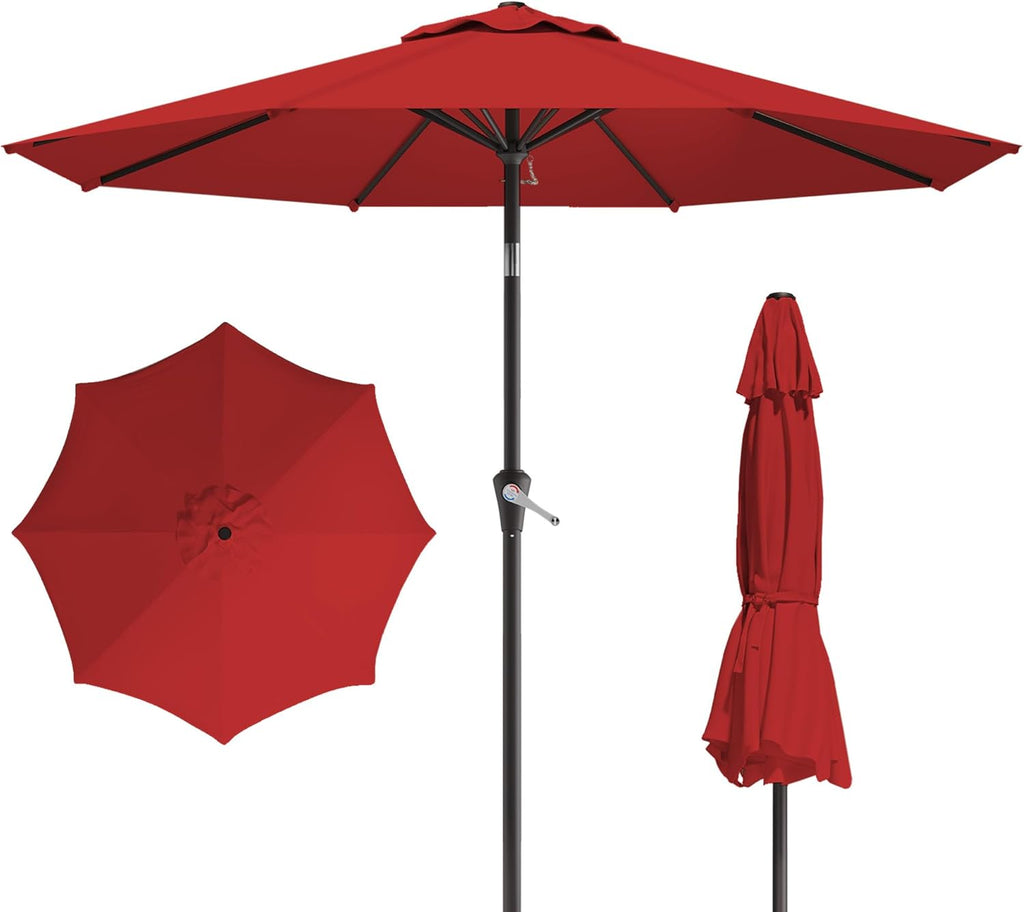 10FT Patio Umbrella, Outdoor Umbrella with Push Button Tilt and Crank, 8 Sturdy Ribs