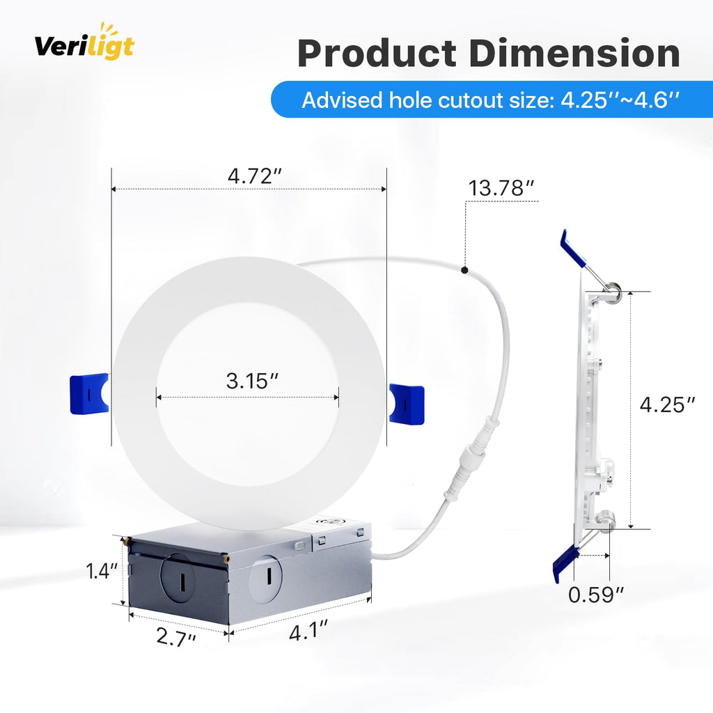 12 Pack 4 Inch 5CCT LED Recessed Light, Silm Canless Recessed Lighting, Dimmable, Damp Rated, 2700K-5000K Selectable