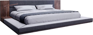 Noe Zen Japanese Low Profile Queen Bed w Nightstand- Dark Gray- Walnut