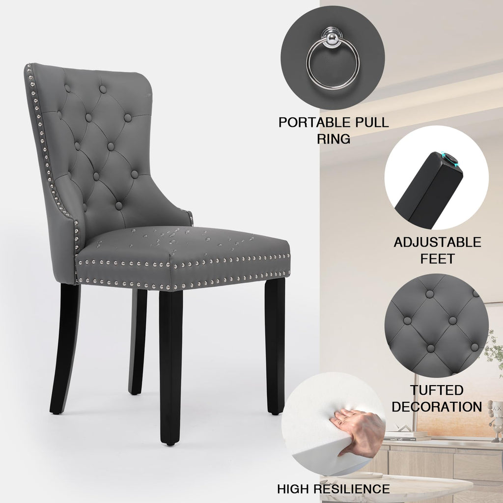 PU Leather Dining Chairs Set of 6, Upholstered Kitchen Chairs, Grey