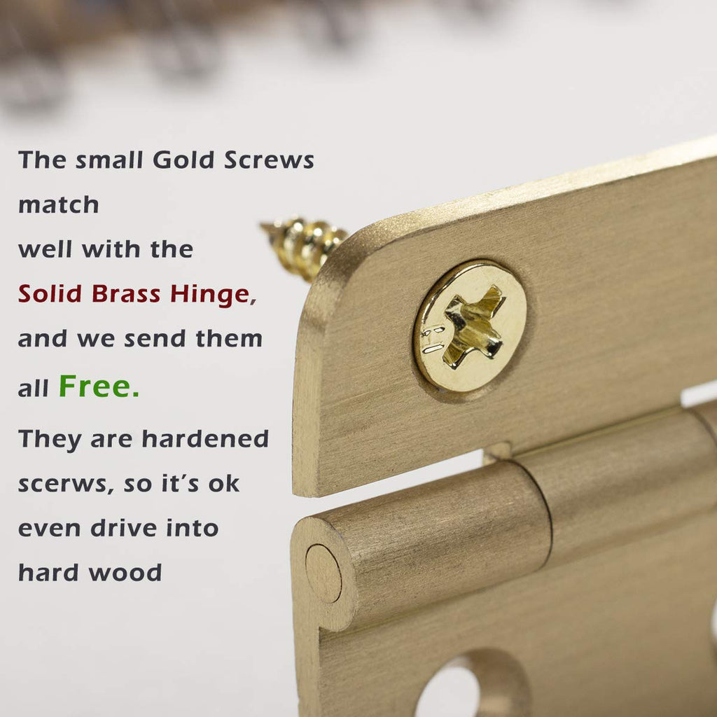 2 Inch Brushed Solid Brass Butt Hinges with Screws, 4 PCS