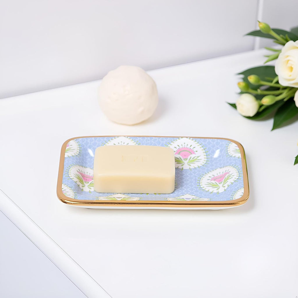 Decorative Trinket Tray, Jewelry Plate, Catchall Dish, Dresser, Nightstand, Entryway, Blue and Pink, Chinoiserie