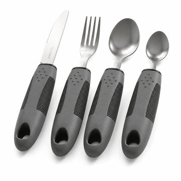 Adaptive Utensils 4-Piece Set - Weighted Utensils for Parkinson's & Hand Tremors, Built-Up Non-Slip Handles