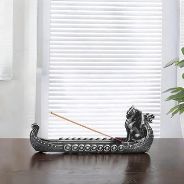 9.75" W Black Viking Longboat Dragon Head Gothic Incense Burner Decorative Holder - Decorative Incense Holder Home
