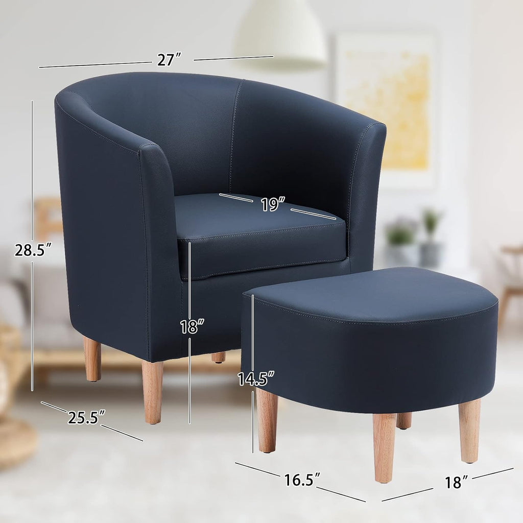 Accent Chair with Ottman Leather Faux Barrel Comfy Armchair - Set of 2