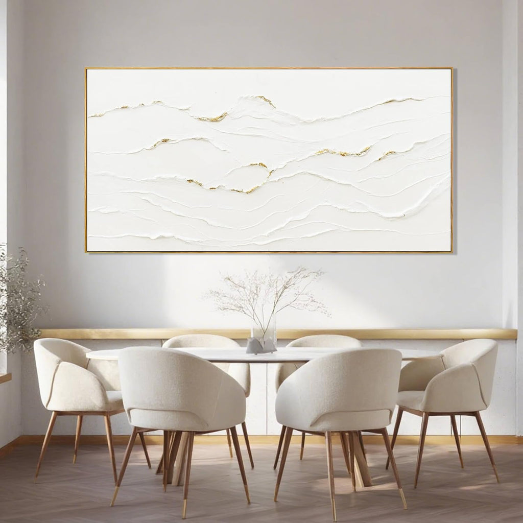 Large Framed White Abstract Gold Wall Art 29x58 Inch