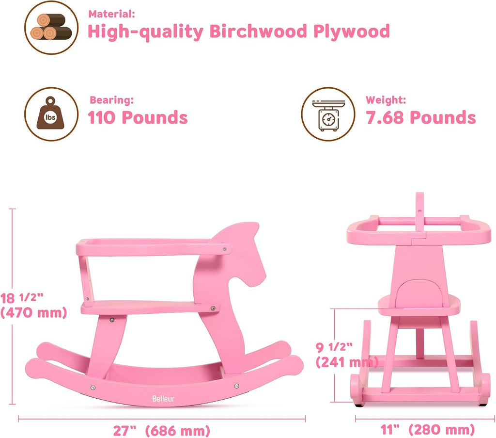 Rocking Horse for Chriden1-3 Years Old, Wooden Rocking Toy Removable Fence for Indoor & Outdoor Activities, Horse